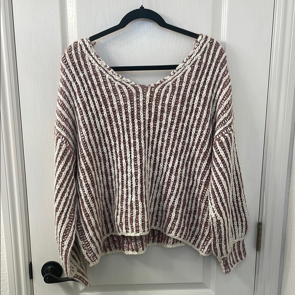 POL Women's Striped Sweater - Cream and Brown - Picture 3 of 3